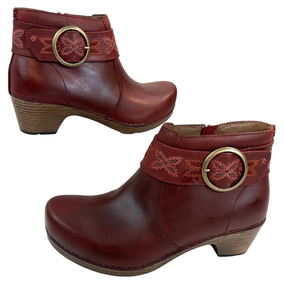 Dansko Women's Mina Ankle Leather Bootie Color: Red Oiled Size: 37 NEW - Picture 6 of 16